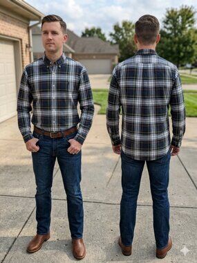 Polo Ralph Lauren Men's XL Slim Fit Plaid Oxford Button Down Shirt Navy Green